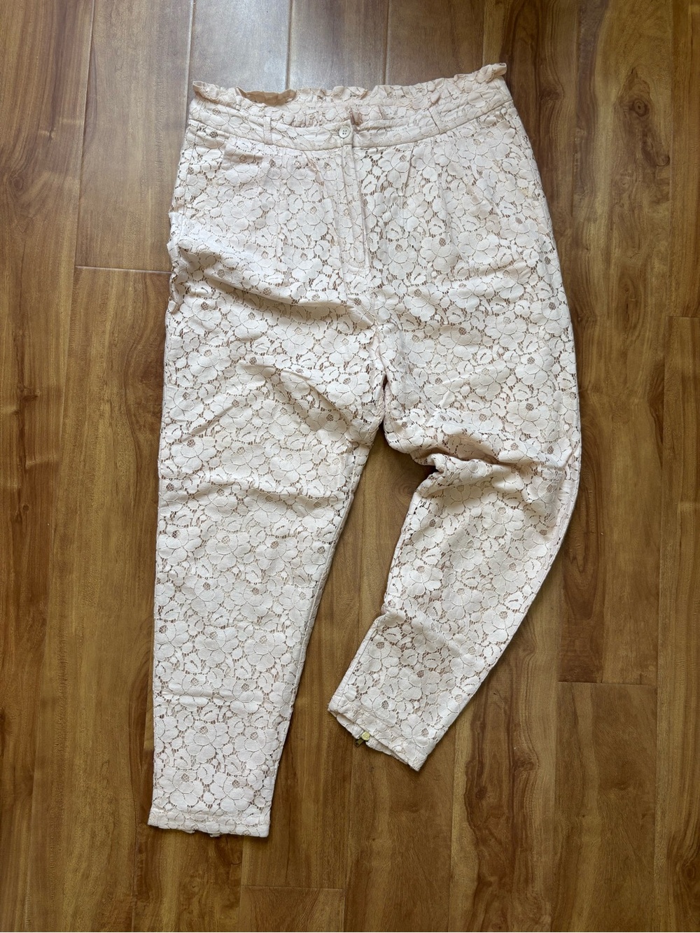 H&M Pinky Cream Lace High Rise Skinny Pants